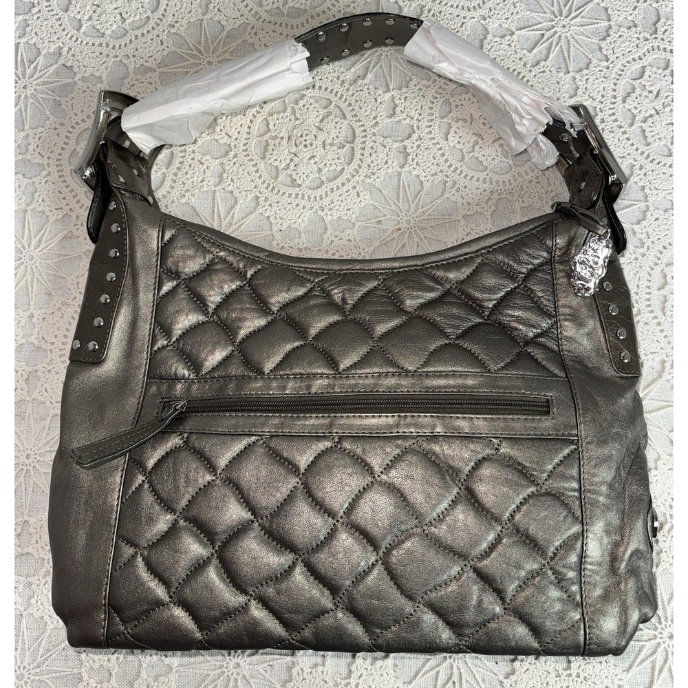 NEW Carlos Falchi Chi Purse Quilted Metallic Zebra Calf Hair Hobo Shoulder Bag - Picture 4 of 13